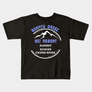 Shanty Creek Resort  Michigan USA. White text. Gift Ideas For The Ski Enthusiast. Kids T-Shirt